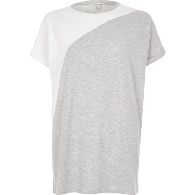 Grey colour block boyfriend T-shirt